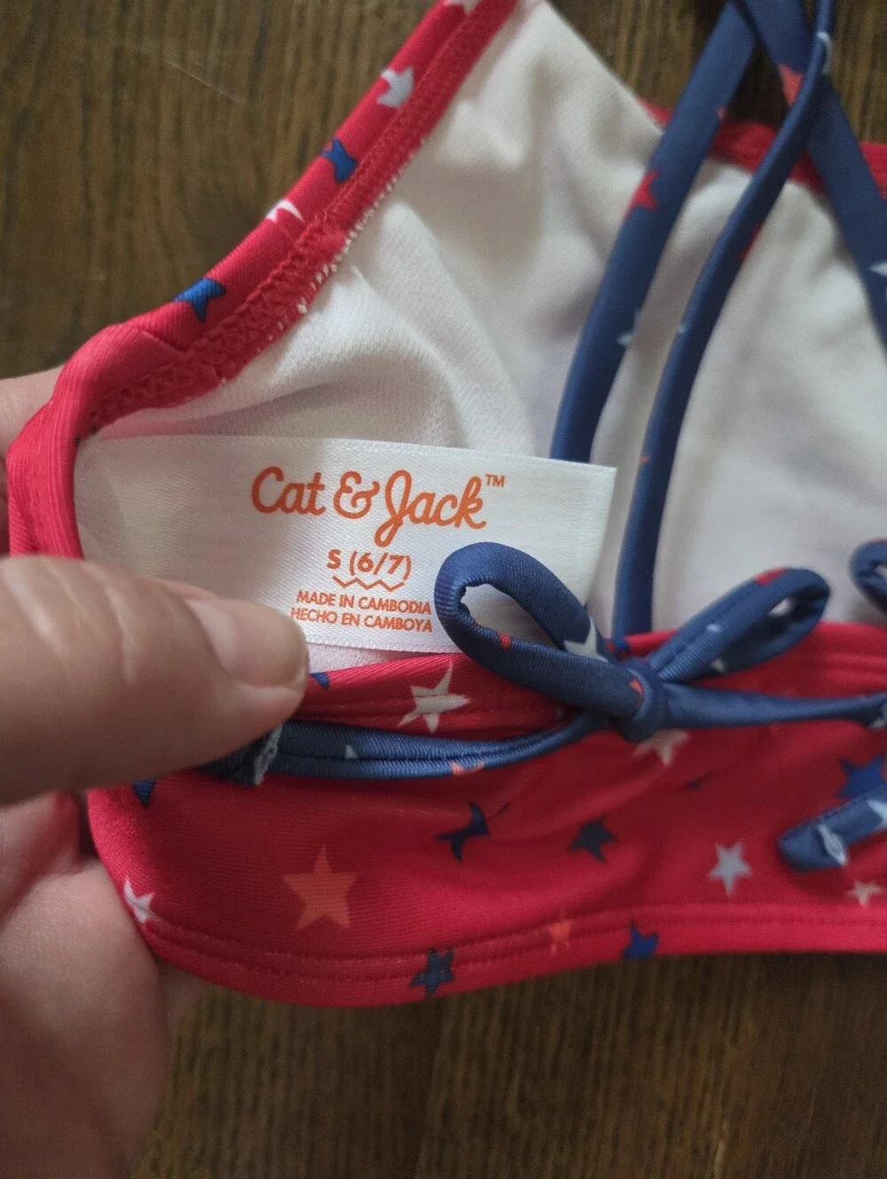 New Cat & Jack Girls Small 6/7 Red Stars Swim Top